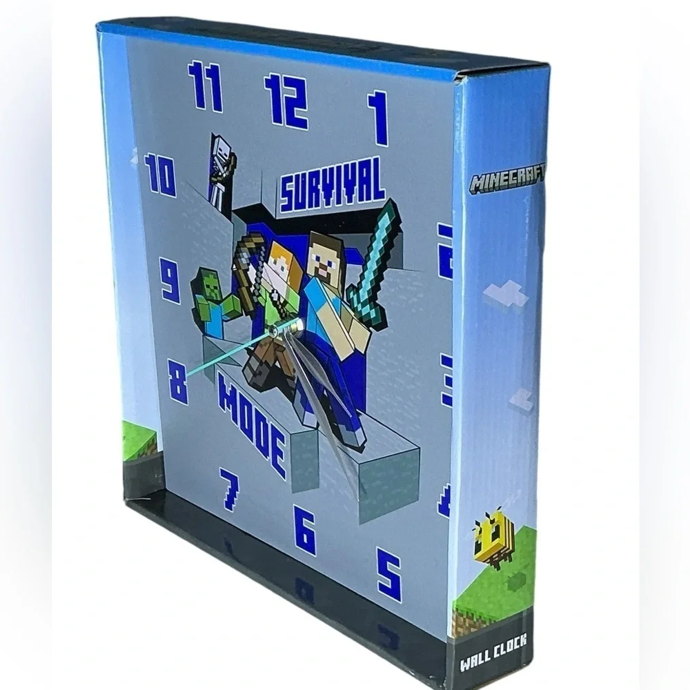 Minecraft Wall Clock Analog Quartz Battery Operate Gamer Gift 11 In Square Gray